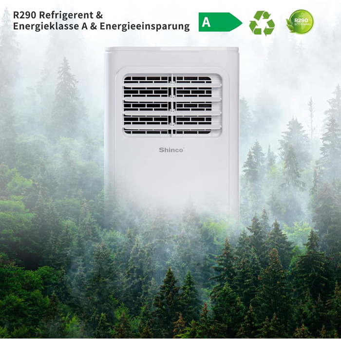 Мобільний кондиціонер SHINCO 3,5kW з випускним шлангом, охолодження/вентиляція/зневожування, для приміщень до 90 м³, білий (7000BTU-M)