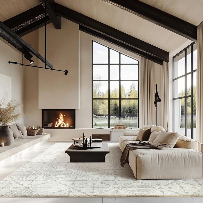 Килим Leesentec для вітальні, спальні: геометричний, сучасний, антиковзаючий, короткий ворс, бежевий, великий, білий (слонова кістка, 80*120 см), кремовий/світло-сірий (200x300 см)