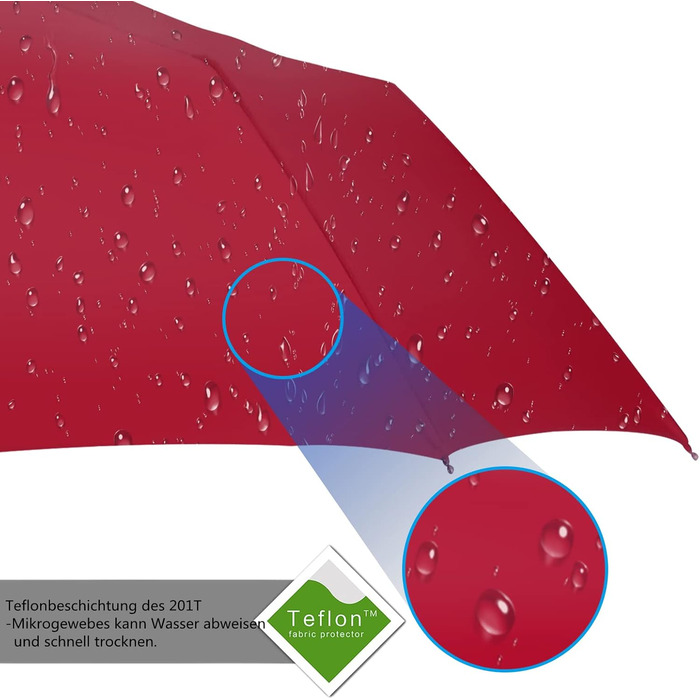 AMVUZ Парасолька штормостійка туристична вітростійка автоматична складана, 210T тефлонове покриття (червона)