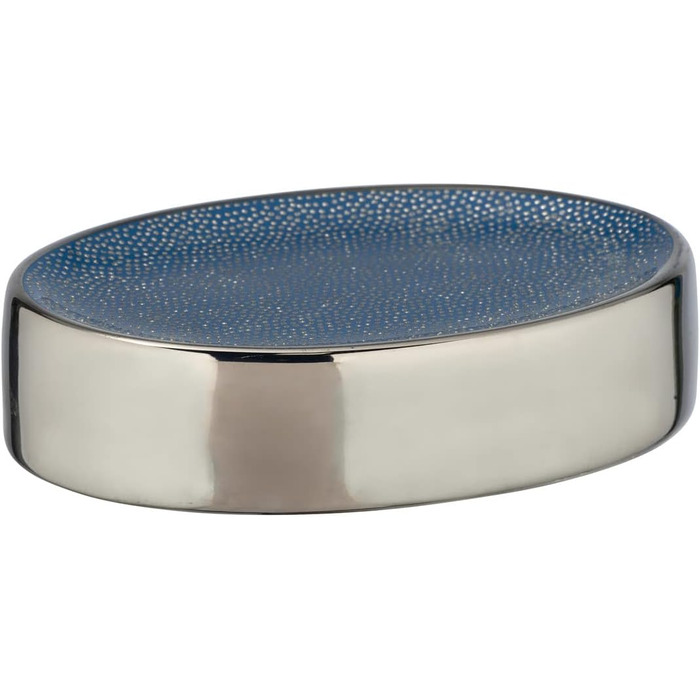 Підставка для мила WENKO Nuria, керамічна мильниця срібно-блакитного кольору, 12 x 3 x 8 см