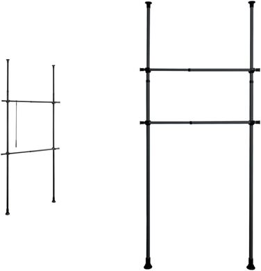 WENKO Telescopic Wardrobe System Hercules Basic (Black, Bundle with 2-Piece Clothes Rail Set)