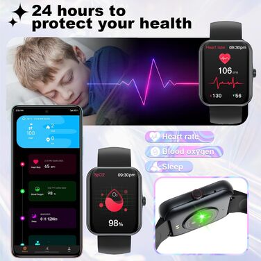 Дитячий розумний годинник Smartwatch Kinder з 1.83 HD сенсорним екраном, фітнес-трекер, водонепроникний (IP68), крокомір, будильник, 37 спортивних режимів, телефон для дітей (Чорний)