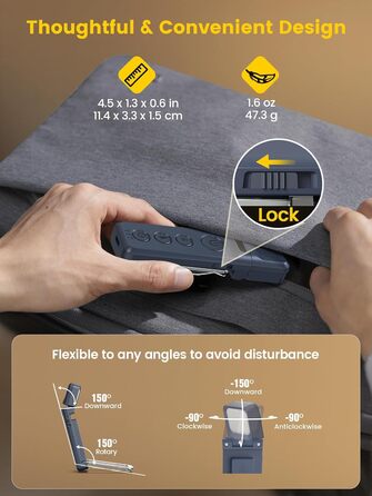 Ліхтар для читання Glocusent з кліпсою, таймером та 5 рівнями яскравості, сіро-блакитний - для книг у ліжку, USB-зарядка