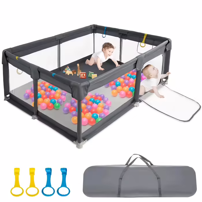 IBVIVIC Playpen Baby Playard 150x180cm, Playpen Baby 300D Oxford Fabric with Breathable Mesh, Non-Slip Base, Baby Fence for Infants Toddlers, Dark Gray Dark Gray 150x180cmx68cm