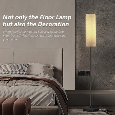 LED торшер для вітальні Hzitcigm: сучасний дизайн, 3 колірні температури, 12W, E27, з абажуром з льону, регулювання за допомогою вимикача, 175 см