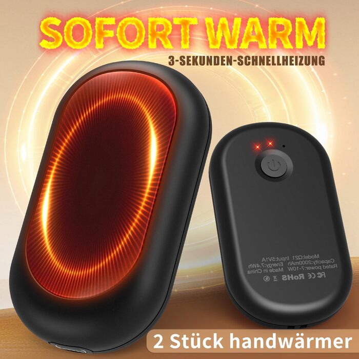 Електричні грілки для рук HOAMZ (2 шт.) з магнітом, безпечні та надійні. 3 режими нагріву до 55°C, швидкий нагрів за 3 секунди, компактні, ідеальні для рукавичок, подарунок для чоловіків та жінок
