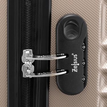 Набір валіз Zelsius 4 шт. | Колір шампань | ABS, з кодовим замком, 4 колеса, внутрішній роздільник | Ручна поклажа, набір валіз, великий валіза, Luggage Set