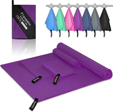 Набір рушників з мікрофібри, швидковисихаючих, 3 шт. (180x90см, 80x40см, 50x30см) для подорожей, спорту, пляжу (фіолетовий)