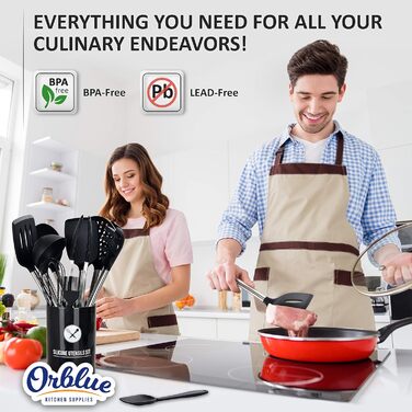 Набір кухонного приладдя ORBLUE, 14 предметів, силікон та нержавіюча сталь (чорний)