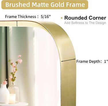 Дзеркало для ванної кімнати на стіну, титан, металевий каркас, заокруглене, прямокутне, 40,6 x 50,8 см