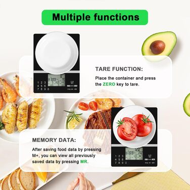Розумна вага ACCT 5000g для харчування: з кодами продуктів, контролем порцій, для випічки та схуднення. 4 одиниці, функція тарування, батарейки