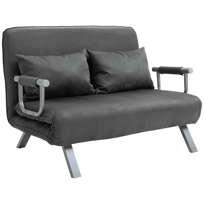 HOMCOM 2-Seater Sleeper Sofa with Armrest 65x69x80cm 3-in-1 Sleeper Chair, Guest Bed, Foldable Mattress, Faux Velvet, Gray | Aosom