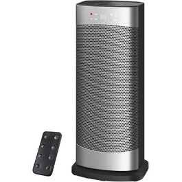 Електричний обігрівач з термостатом 1500W, 70°C, PTC кераміка, тихий, ECO-режим, таймер 24 год, захист від перегріву та перекидання, срібний, 41 см