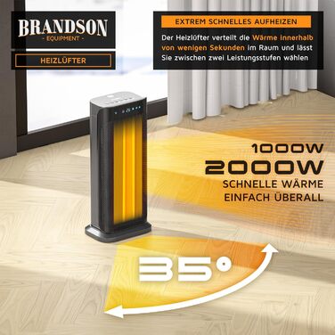 Обігрівач Brandson з пультом керування, енергозберігаючий, тихий, керамічний - для ванної кімнати, з функцією осциляції, 2 режими нагріву, таймер, висока безпека, чорний