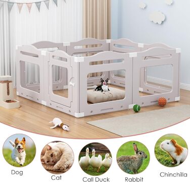 Клітка для цуценят з акрилу 60 см, 7+1 шт. з дверцятами, без ґрат, для дому, з присосками, прозора, теплий сірий колір, для собак та цуценят