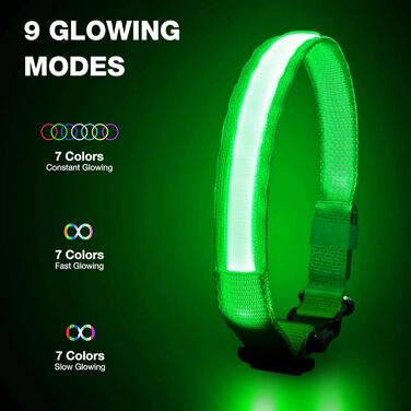 Світлодіодне нашийник для собак Leuchthalsband, водонепроникний, 7 кольорів, регульований, для малих та великих собак, блакитний (зелений, S)