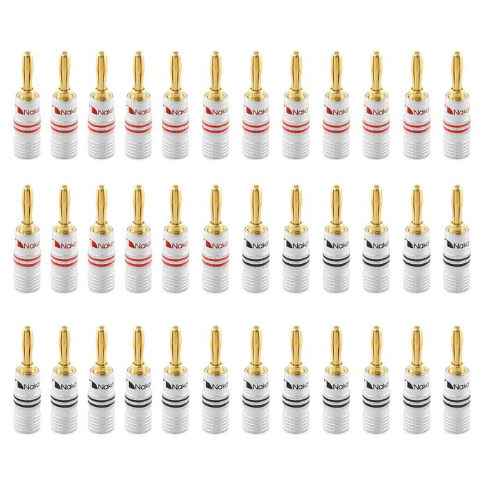 Штекери Nakamichi 24K позолочені банан, 12-18 AWG, 4 шт. (2 пари) для акустичних систем, підсилювачів, Hi-Fi, AV Receiver, домашній кінотеатр