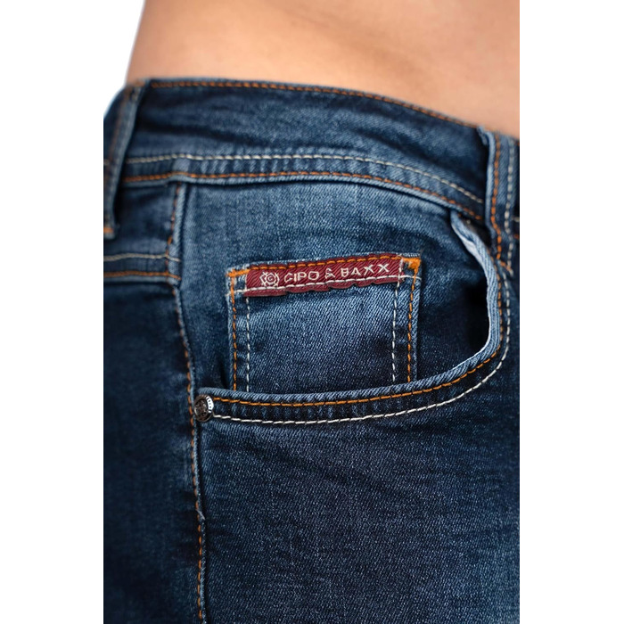 Чоловічі джинси Cipo & Baxx: стильні темно-сині джинси з еластаном, 5 кишень, контрастна вишивка (31W/34L, розмір 43)