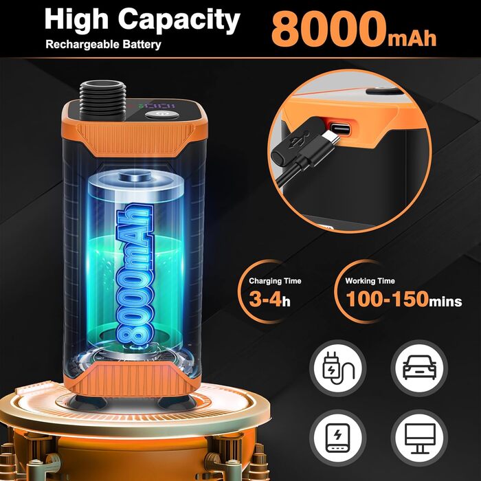Акумуляторний душ для кемпінгу Uplayteck 8000mAh з насосом, лійкою та шлангом 2м, IPX8 водонепроникний, з індикатором температури та фільтром для подорожей, кемпінгу, саду