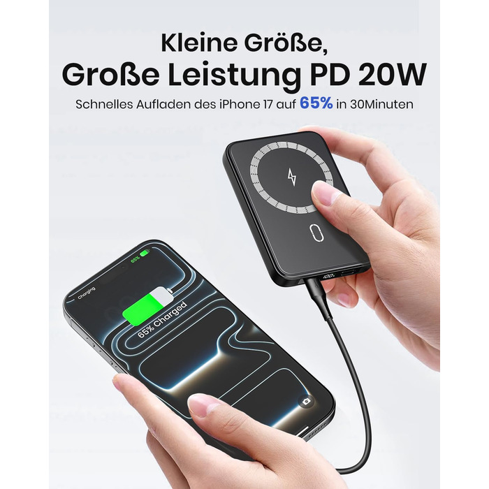 Power Bank Riapow 10000mAh з бездротовою зарядкою, PD 20W, USB-C, LED-індикатор (Чорний)