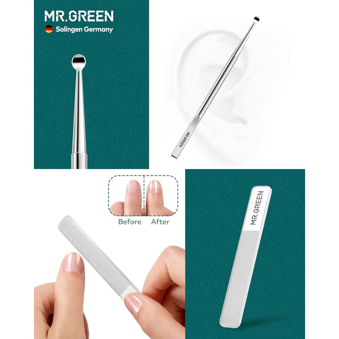 Набір для манікюру та педикюру Mr.Green 12 в 1 з нержавіючої сталі, професійний, з кейсом (8 шт.)