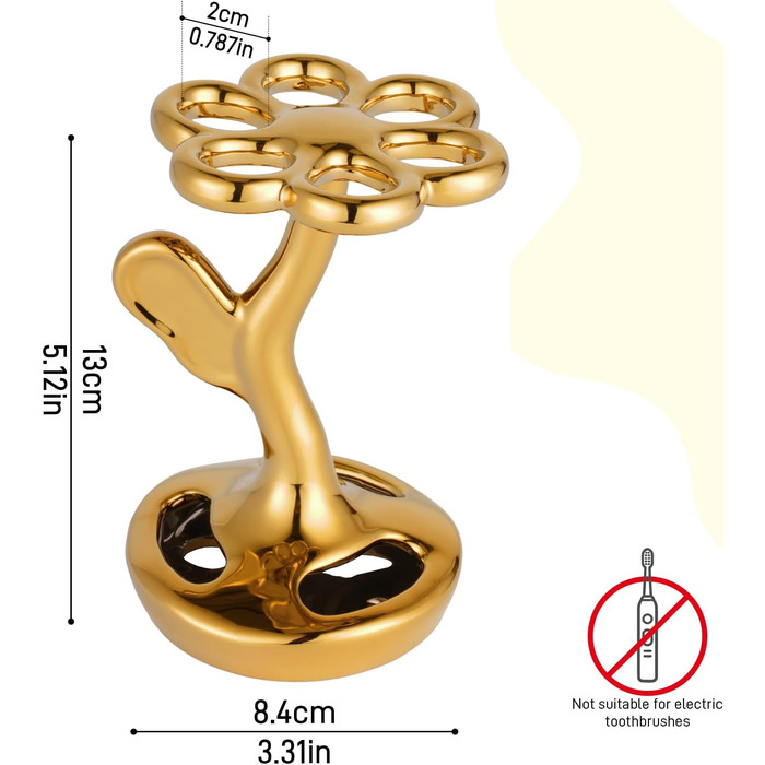 Тримач для зубних щіток та пензлів з кераміки, 6 відділень, сріблястий/золотистий
