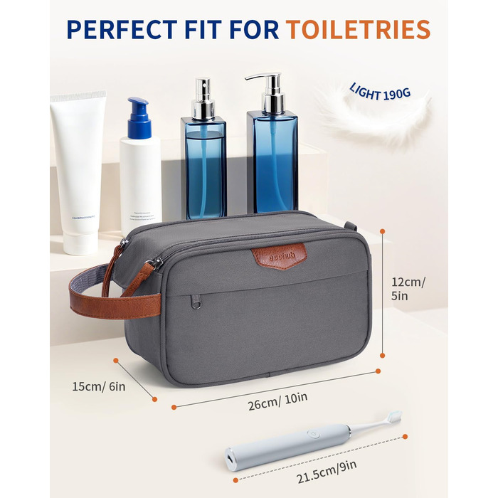 Чоловіча дорожня косметичка ECOHUB, водонепроникна, з великим відділенням та відділенням для мокрого одягу, з переробленого PET, з подвійною блискавкою, сірого кольору