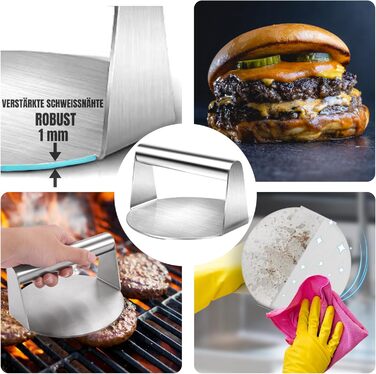 Набір для приготування Smash Burger – 6 предметів: прес для бургерів, розчавлювач, 2 кришки для плавлення сиру, лопатка для гриля та шампури – подарунок для чоловіків та любителів гриля (Чорний, 6 предметів)