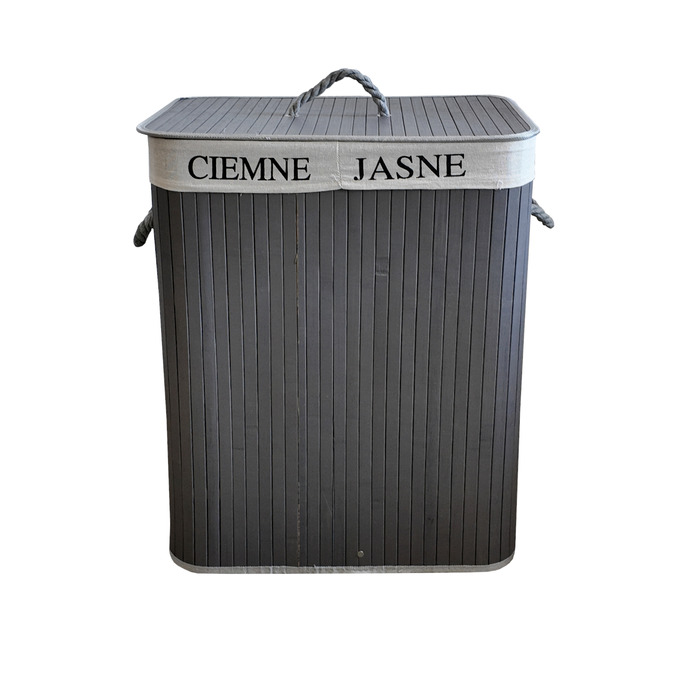 Великий бамбуковий кошик для білизни та іграшок з кришкою, 100 л, сірий