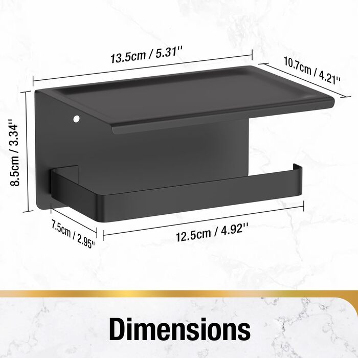 Тримач туалетного паперу HITSLAM без свердління, чорний, нержавіюча сталь з полицею, самоклеючий, для ванної кімнати