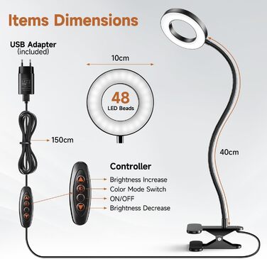 Світлодіодна приліжкова лампа One Fire 48 LED з USB, 3 режими, диммування, адаптер 10W, гнучка, для ліжка/дитячої