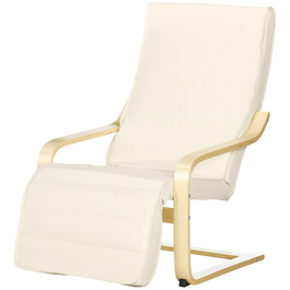 HOMCOM Recliner Chair with Cushion, 5-Position Footrest, Birch Wood Frame, Supports up to 120 kg (265 lbs), 66.5 x 94 x 100 cm (26 x 37 x 39 inches), Cream White