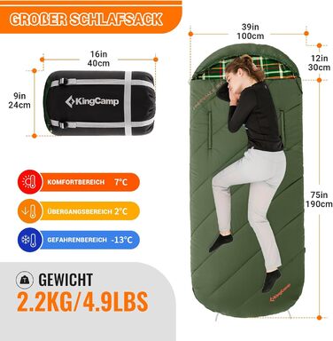 KingCamp XXL 3-Season Sleeping Bag - Oversized for Adults | Camping, Hiking, Backpacking & Travel