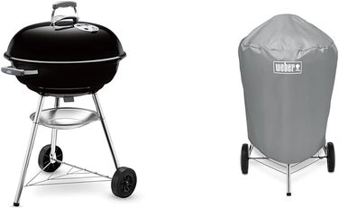 Гриль Weber Compact Kettle 47 см, чорний, кришка, комплект із чохлом для вугільних грилів (57 см), кулеподібний