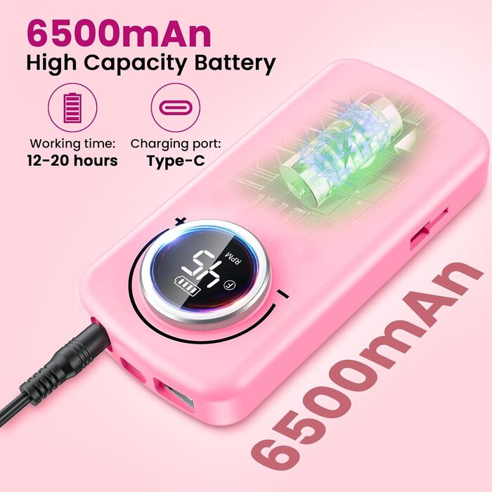 Професійний портативний фрезер для нігтів 45000 об/хв з LCD-дисплеєм (рожевий)