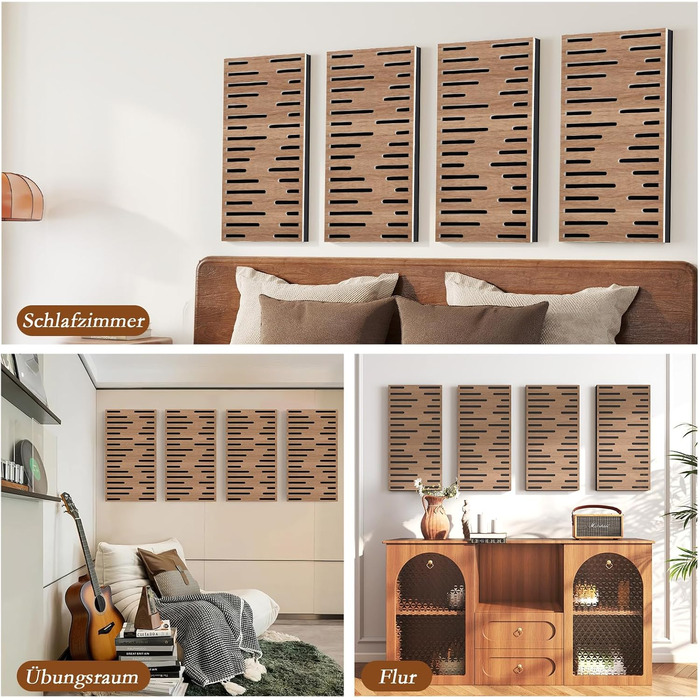 Акустичні панелі JBER для звукоізоляції стін, самоклеючі плити з імітацією горіха (4 шт), 60×30×4.5 см, тришарові декоративні панелі для студії звукозапису