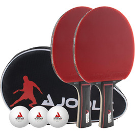 JOOLA Table Tennis Set Duo PRO: 2 Paddles, 3 Balls, Case - Red/Black, 6-Piece Set