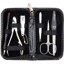 Набір для манікюру DREI SCHWERTER 'Torino' (6 предметів) | Німецький якісний манікюрний набір у шкіряному етою | Шкіра, срібло, чорний лак