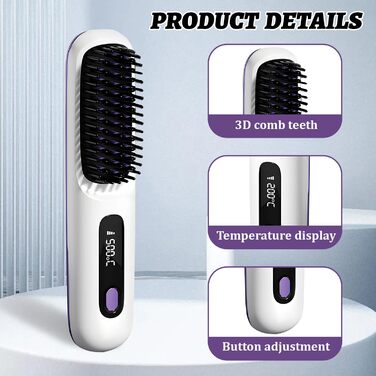 Бездротова щітка-випрямляч для волосся Mini, 160-200°C, LED дисплей, 3 температурні режими (M4)