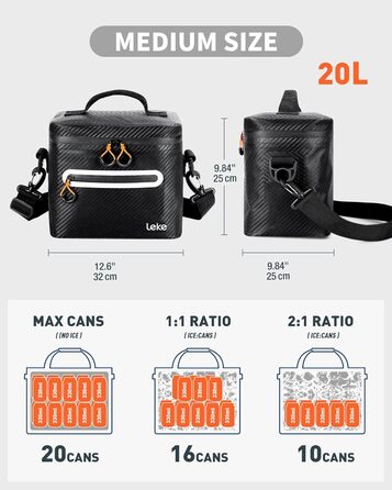 Лекeські 20L Ізольована Холодна Сумка – Переносна Сумка для Пікніків, Походів, Пляжу, Грилю (Чорний, 20L)