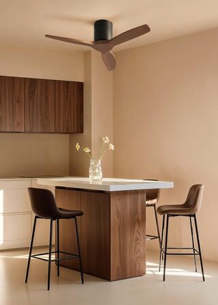 Вентилятор стельовий WINDCALM S з ABS-пластику з підсвічуванням, з пультом, 40W, тихий, Ø112cm, 6 швидкостей, 3 LED-температури, таймер, режим літо/зима (Чорний, імітація темного дерева, без світла + Wi-Fi)