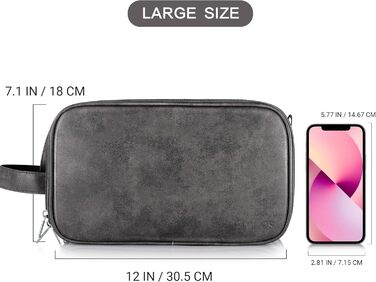 Чоловічий туалетний набір Elviros, подарунок для чоловіків, водонепроникний з PU-шкіри, велика кишеня для подорожей, бізнесу, спорту, ванної кімнати, темно-сірий, розмір L, 30,5 x 17 x 18 см