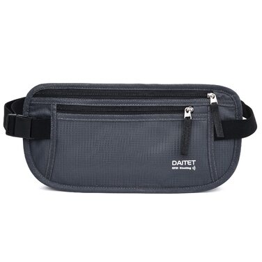 Грошовий пояс DAITET з RFID-захистом, прихована поясна сумка, темно-сірий, універсальний розмір, ширина ремінця 2.5 см