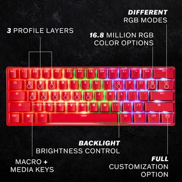 Механічна клавіатура HK Gaming GK61: 61 програмованих клавіш, RGB підсвічування, сумісна з Windows/Mac, QWERTY, Hotswap, перемикачі Gateron Optical Yellow/Red