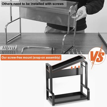 Стійка для спецій Devesanter на 2 яруси, велика місткість, з контейнерами, органайзер для кухні, з підставкою для дощок, з гачками, чорний