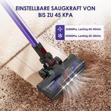 Бездротовий пилосос Authmic 45000Pa з акумулятором, сенсорний екран, HEPA фільтр H13, 50 хвилин роботи, антизаплутувальна щітка, для твердих поверхонь, килимів та шерсті тварин