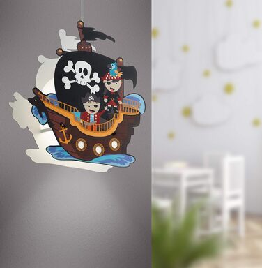 EGLO SAN CARLO Pendant Light for Kids, Children's Lamp with Pirate Motif, Decoration for Boys and Girls, Colorful Pendant Light for Children's Rooms, Pirate Ship Lamp, Steel, 28 W, white