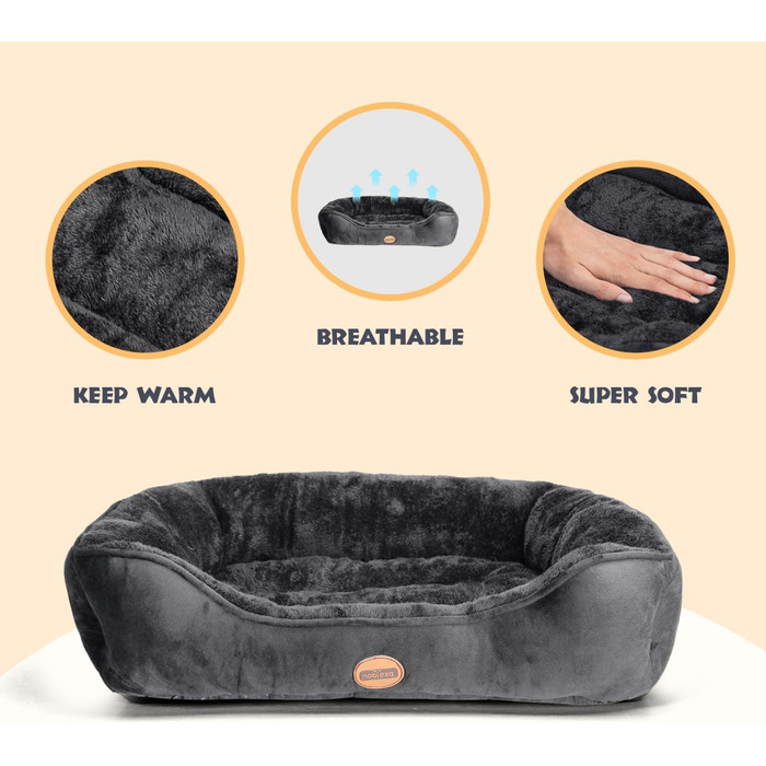 Dog Bed for Dogs 67x57cm, Non-Slip Dog Basket, Super Soft Fiber Filling, Washable Pet Bed for Small and Medium Dogs and Cats (L 87 x W 77 x H 18 cm, Black)