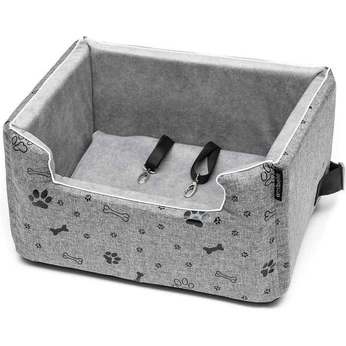 Автокрісло для собак Boutique Zoo | Зручне автокрісло для собак, котів та інших тварин | Для заднього сидіння або пасажирського сидіння | Автоматичне ліжко/сумка для собак | Поліестер, штучна замша | Колір: | Розміри: (L (57x50 см), Сірий / Чорний)