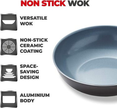 Набір посуду Tower Freedom T800203 (3 шт.) з керамічним покриттям, сірий, графіт, алюміній (24 та 28 см сковороди, вок 28 см)